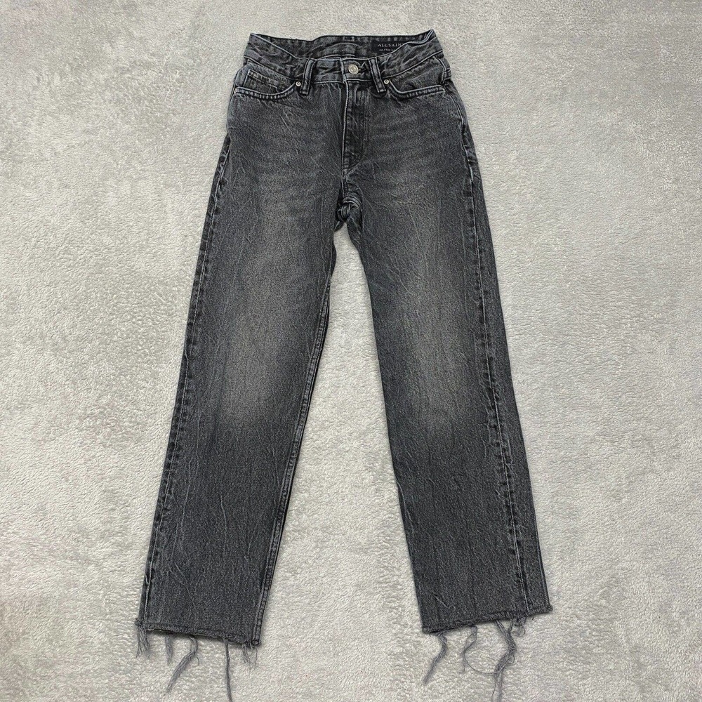 All Saints Jeans Womens 24 Ava Gray Black Wash Raw Fray Hem Striaght Leg Denim